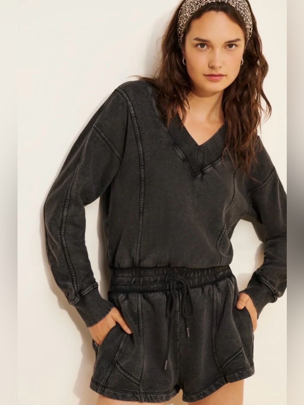 NEW FP Movement Intercept Romper by Free People in Black Noir Gray Long Sleeve